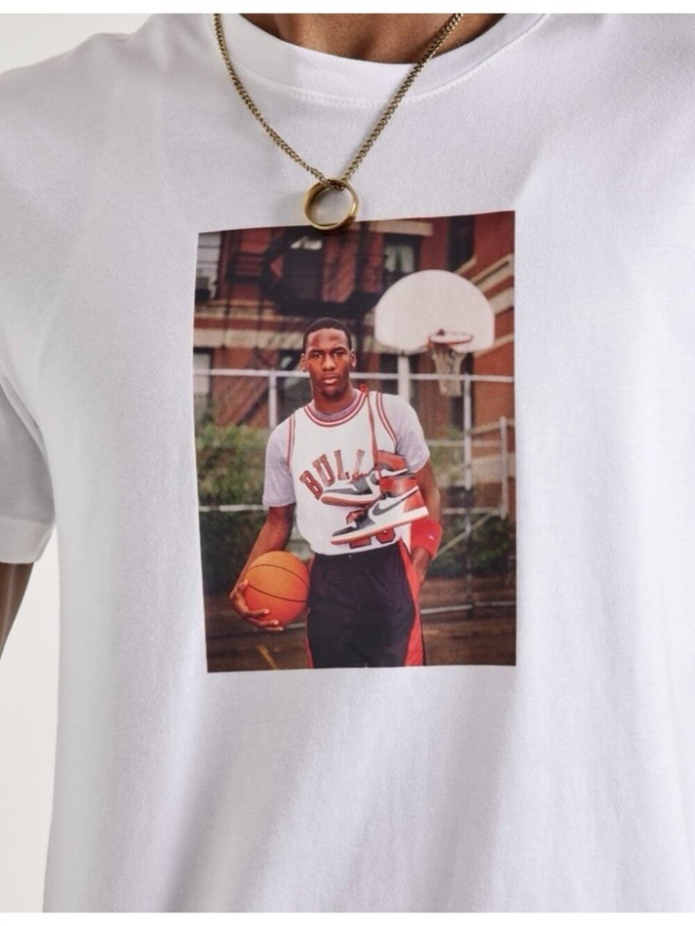 NWT Nike Air Jordan Men’s Large Tee T-Shirt Young Michael Jordan Photo White